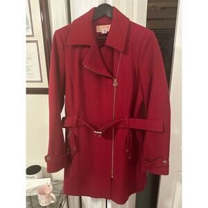 Michael Kors Women's Red Asymmetrical Belted Wool Coat (Size L)